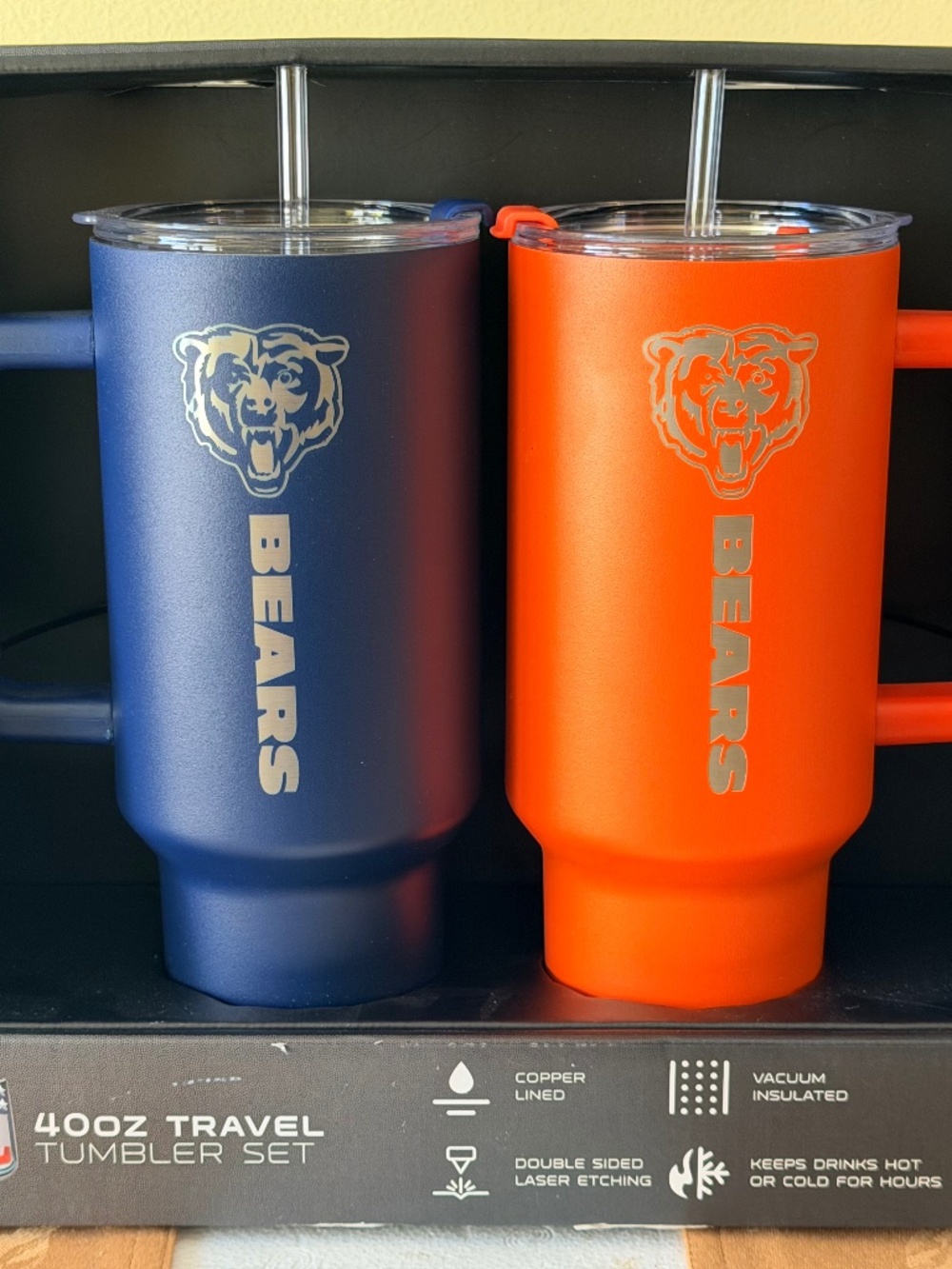 Chicago BEARS NFL Travel Tumbler Set 2pk 40oz BRAND NEW Reusable Straw